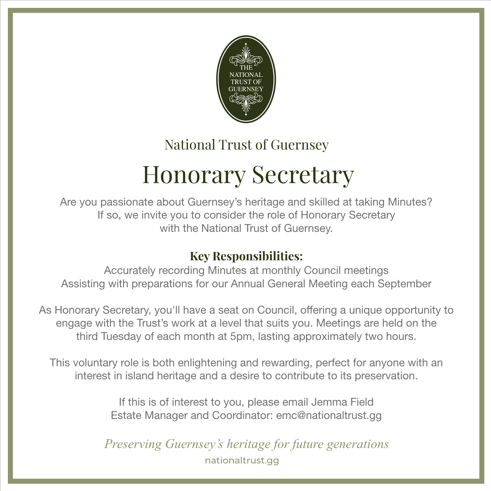 Honorary Secretary The National Trust Of Guernsey